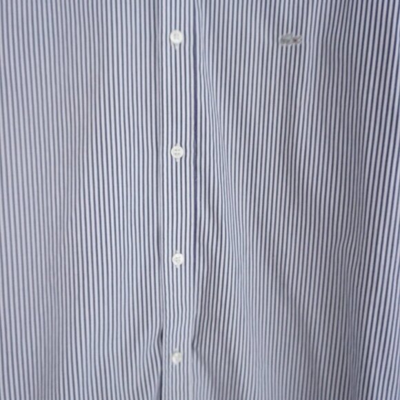 Lacoste Gray White Pinstripe Classic Fit Cotton Button Down Dress Shirt Size 39 - Picture 6 of 8